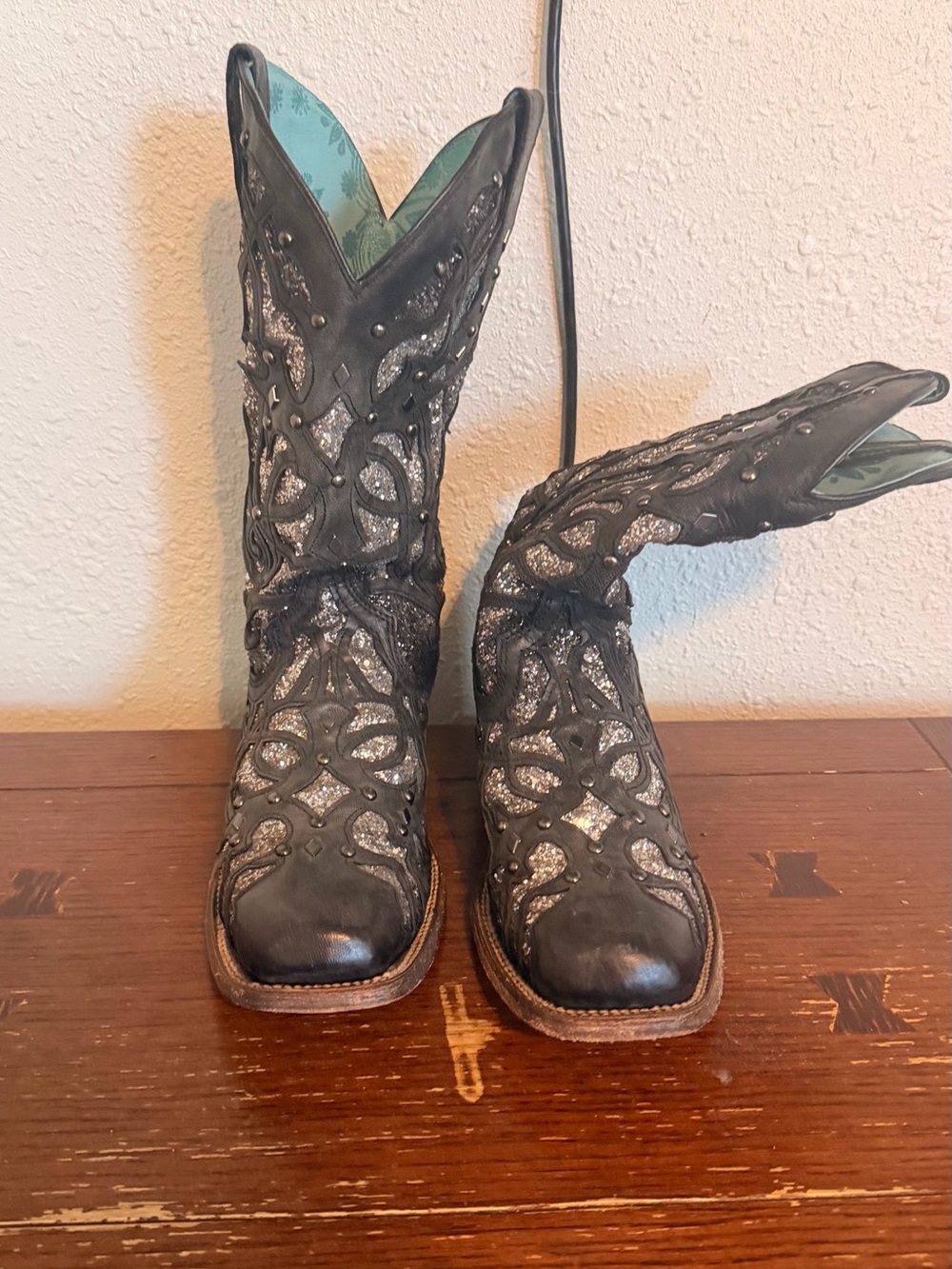 Corral Boots Black Embellished Western Boots with Silver Inlay